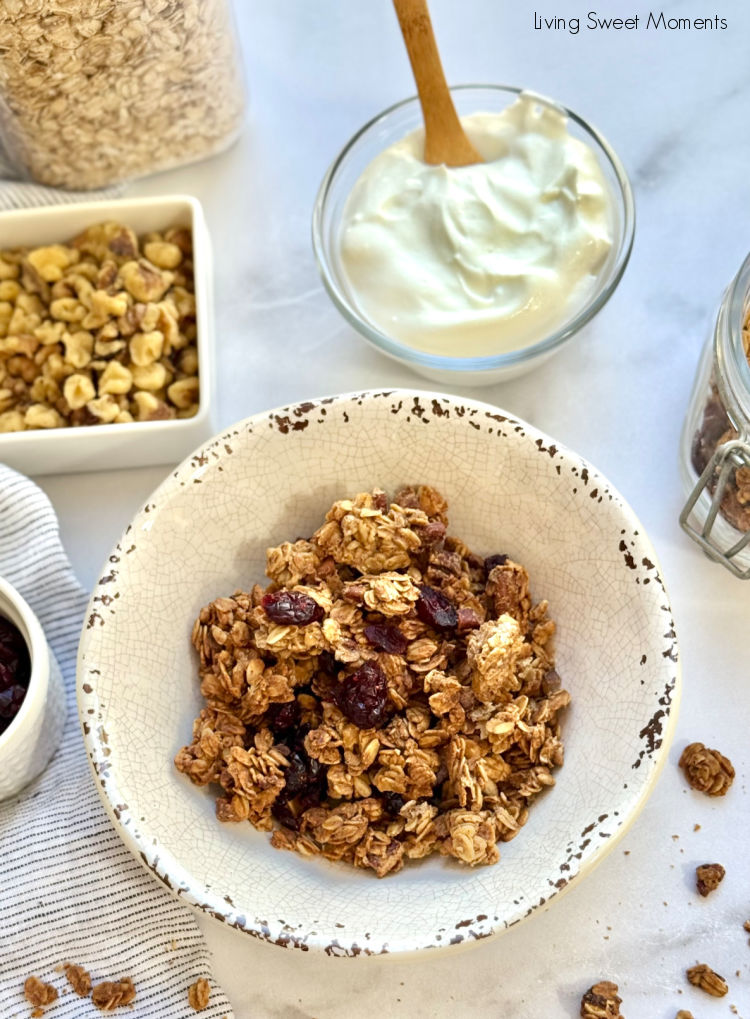 Crunchy, golden sourdough discard granola filled with nutty clusters, a cozy, zero-waste recipe to use your starter and brighten breakfast!