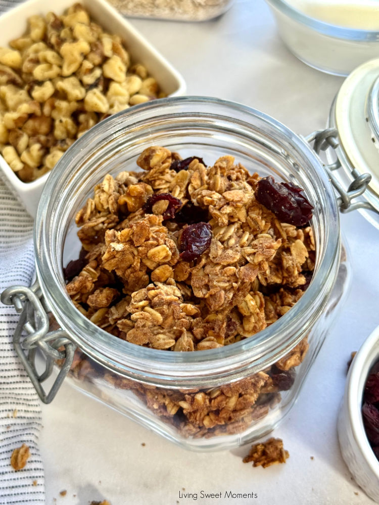 Crunchy, golden sourdough discard granola filled with nutty clusters, a cozy, zero-waste recipe to use your starter and brighten breakfast!