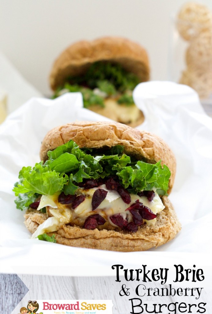 Turkey Brie Cranberry Burger with melted brie and cranberry sauce on a bun